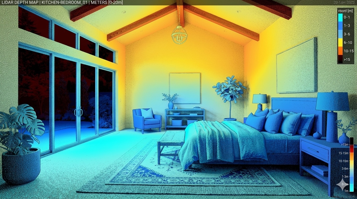 LiDAR point cloud scan of a bedroom